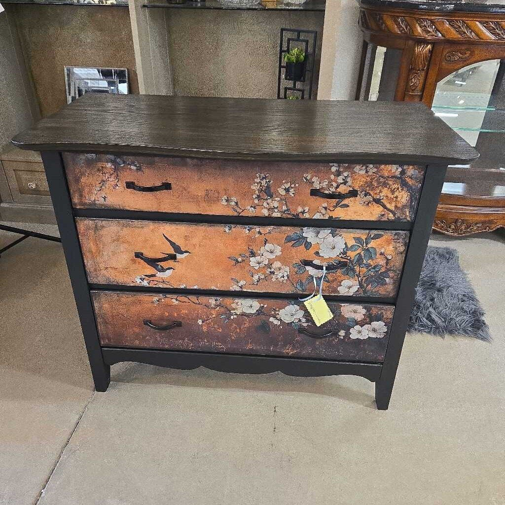 NEWLY REFINISHED FLORAL DRESSER
