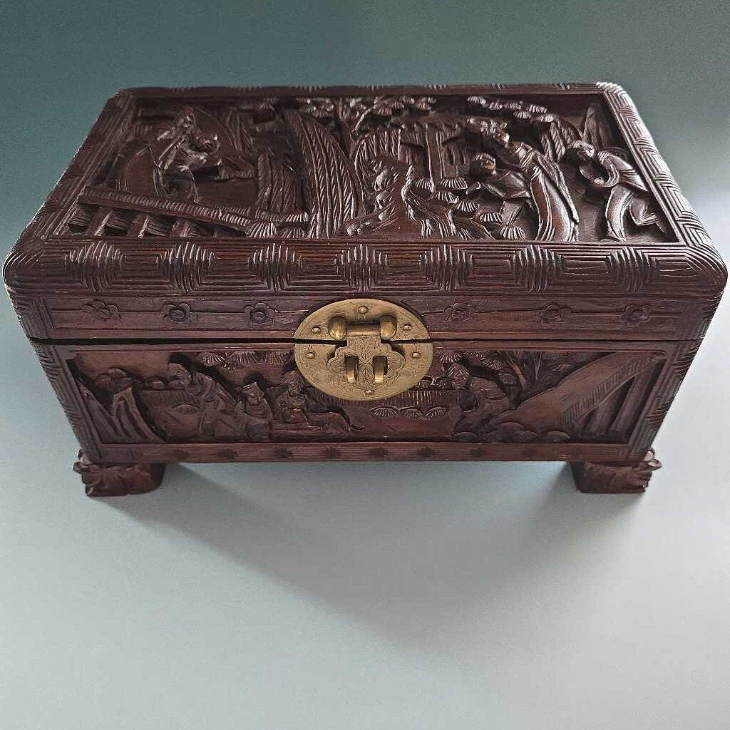 Antique Campfor Wood Chinese Hand Carved Chest