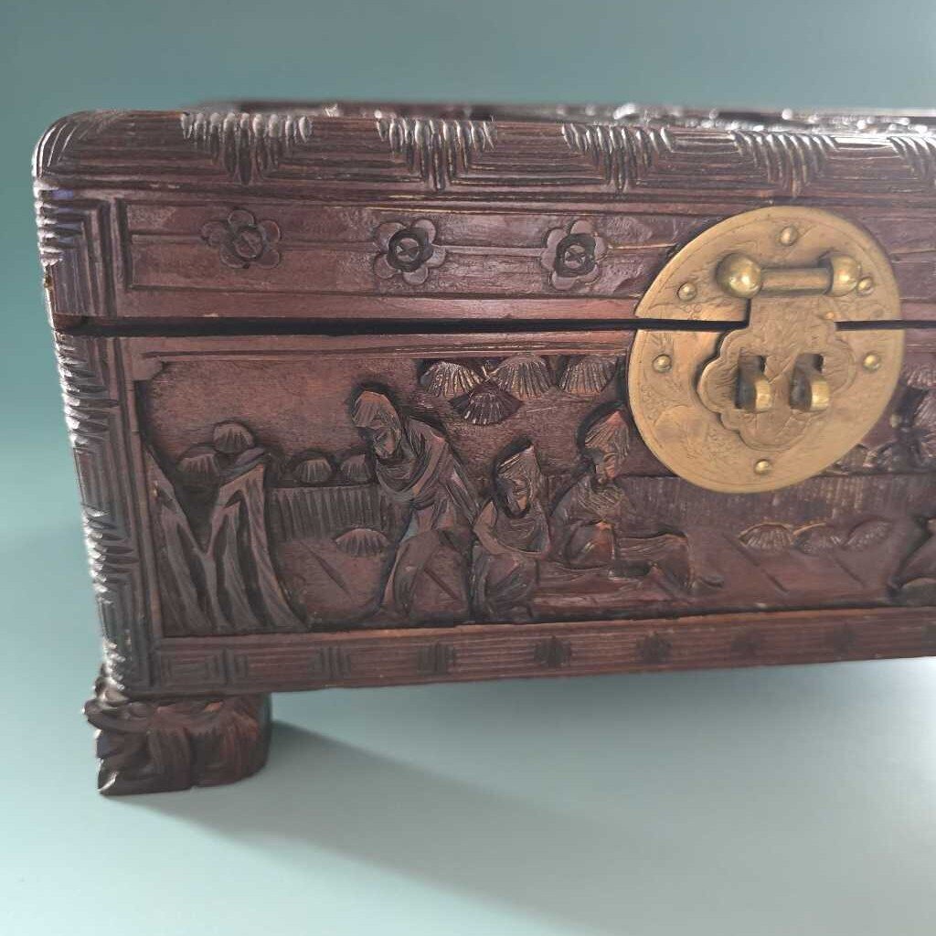 Antique Campfor Wood Chinese Hand Carved Chest