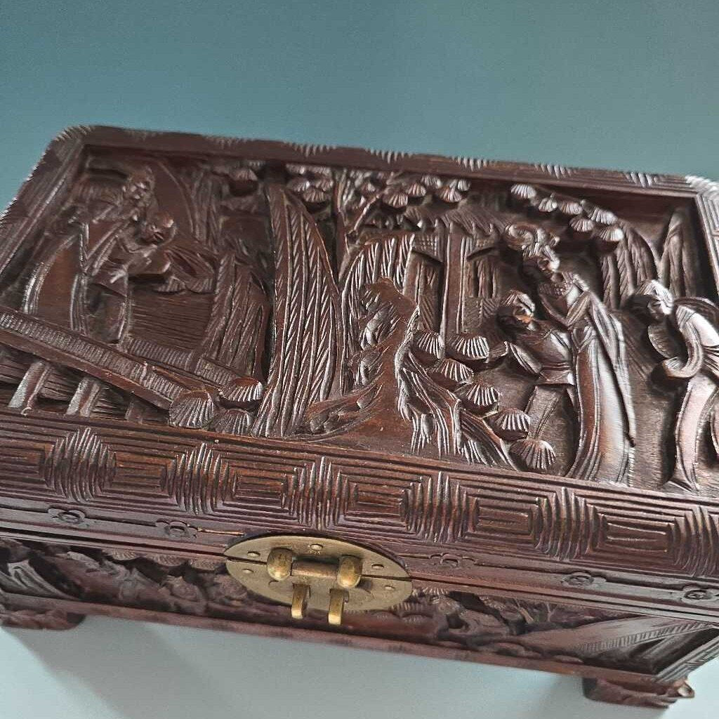 Antique Campfor Wood Chinese Hand Carved Chest