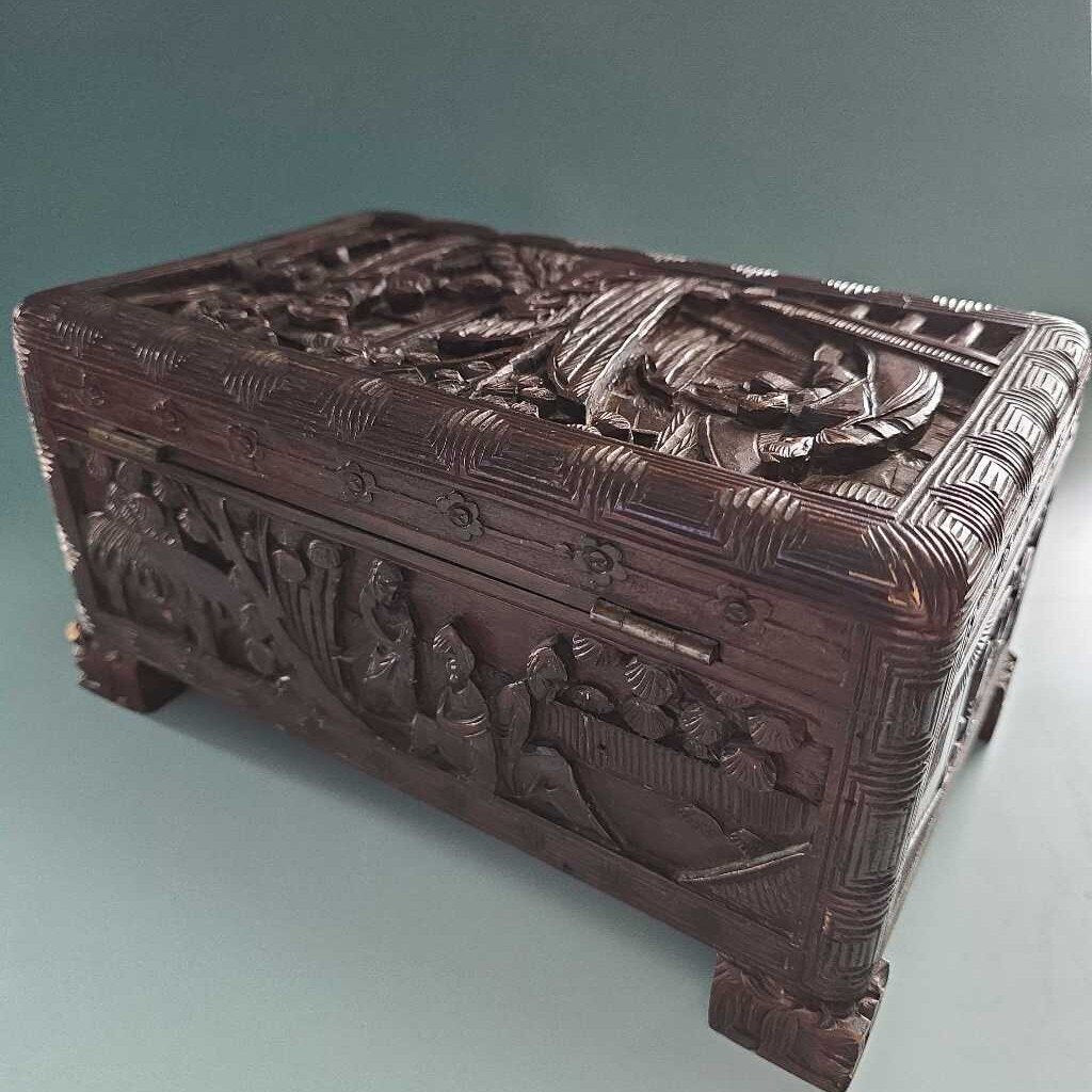 Antique Campfor Wood Chinese Hand Carved Chest