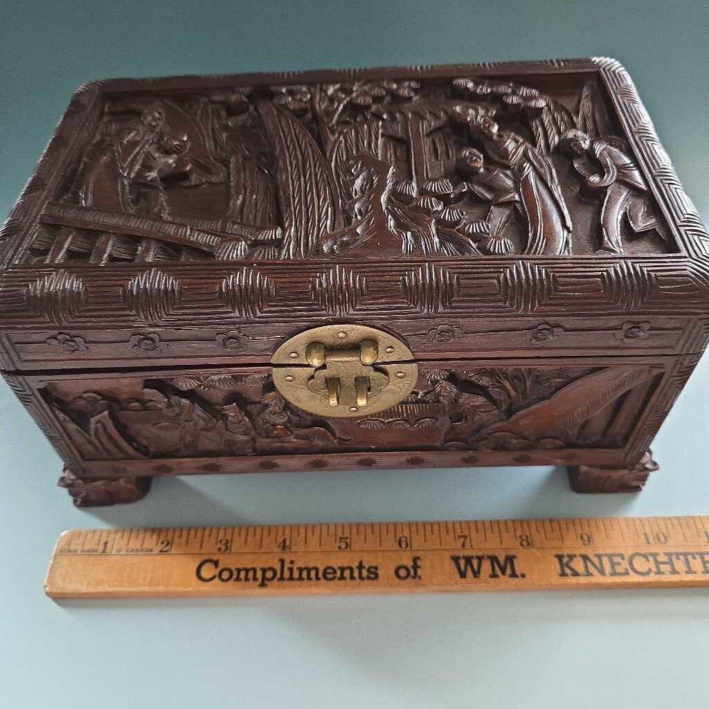 Antique Campfor Wood Chinese Hand Carved Chest