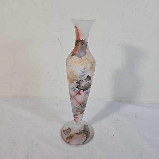 HAND PAINTED ABSTRACT BLOWN ART GLASS BUD VASE