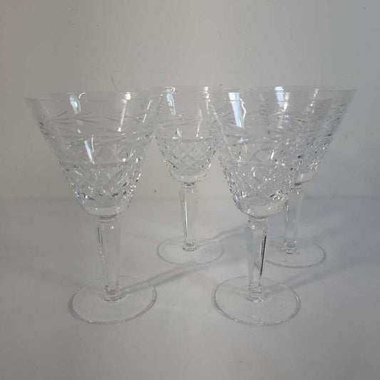 S/4 WATERFORD "GLANDORE" CRYSTAL 7" WATER GOBLET