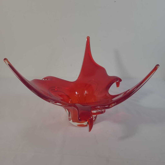 ART DECO ORANGE/RED BLOWN GLASS BOWL