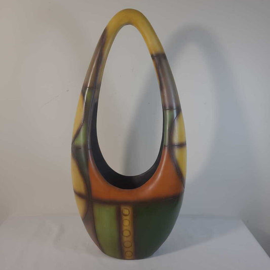 GREEN/ORANGE CERAMIC VASE