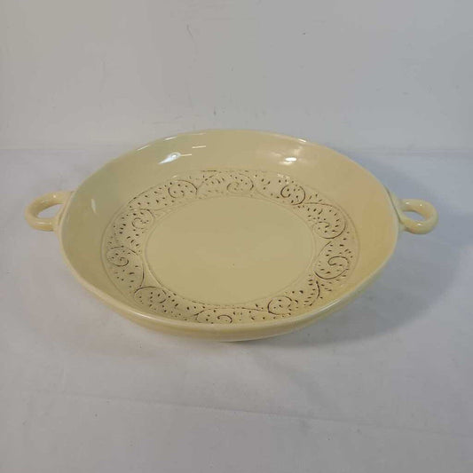 YELLOW CERAMIC SERVING BOWL W/HANDLES