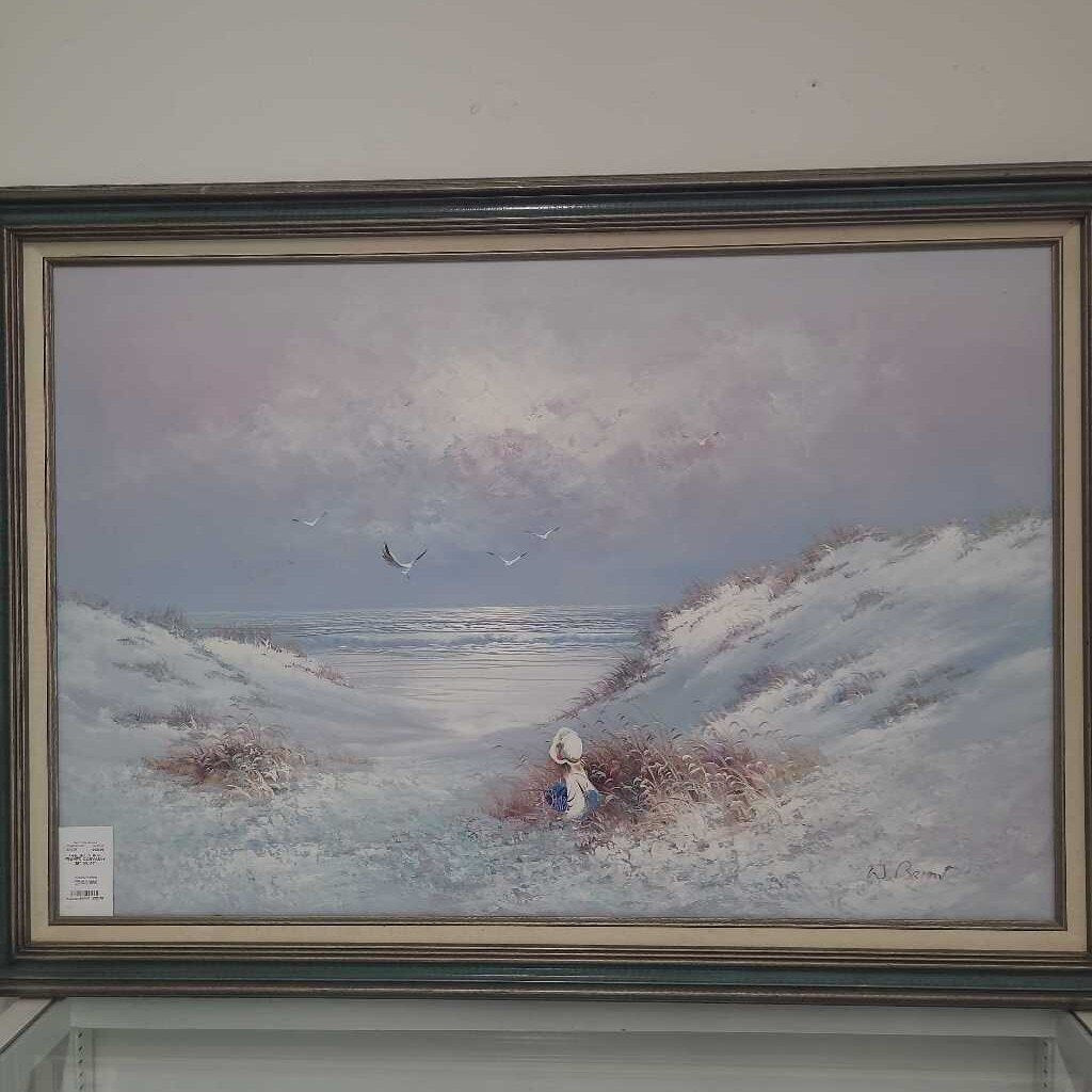 GIRL AT BEACH FRAMED CANVAS