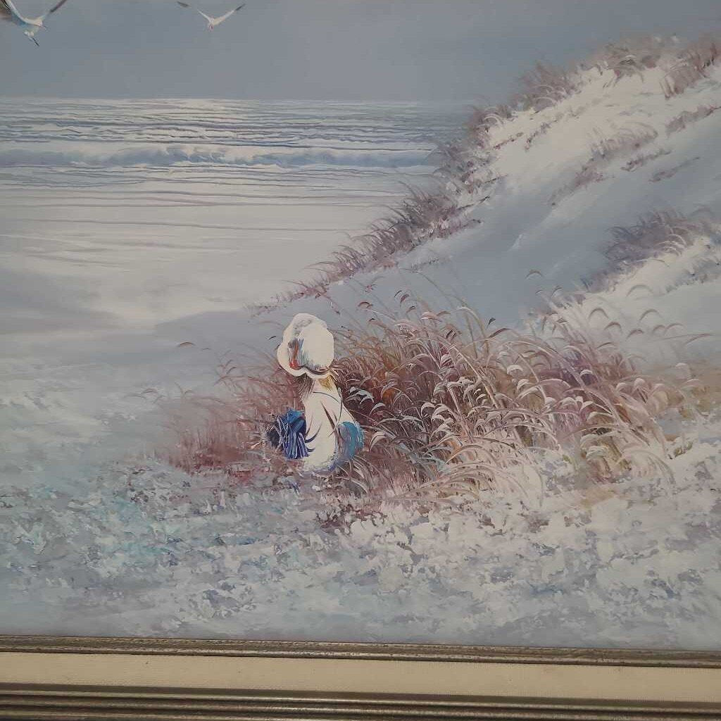 GIRL AT BEACH FRAMED CANVAS