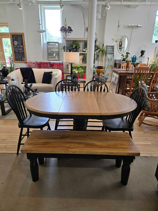 NEWLY REFINISHED TABLE W/ 4 CHAIRS & BENCH
