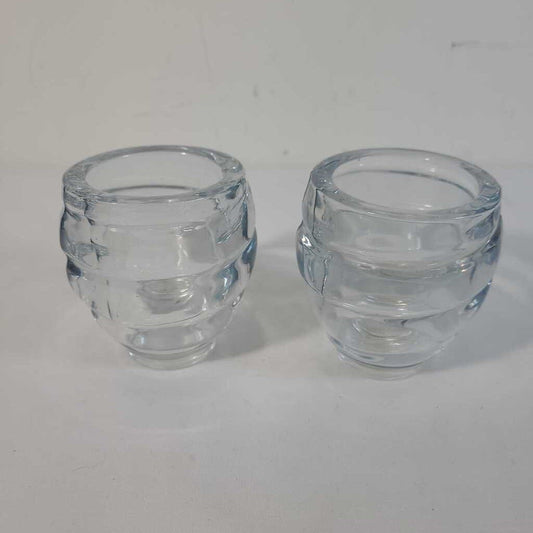 S/2 GLASS BEE HIVE CANDLE HOLDERS