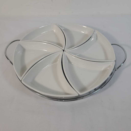 S/6 CERAMIC DISHES IN A SILVER TRAY
