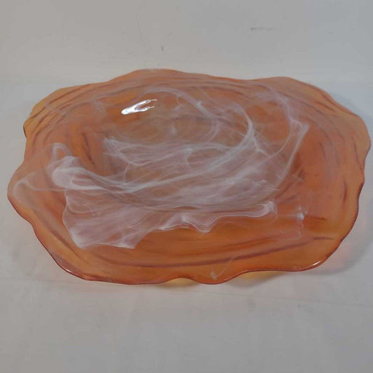 ORANGE/WHITE SWIRL GLASS PLATE