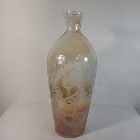 ETCHED AMBER GLASS VASE