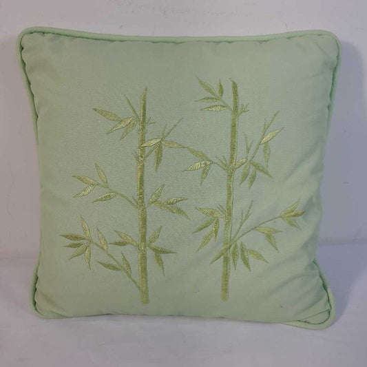 GREEN PILLOW W/ STITCHED BAMBOO