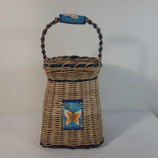 TALL SLENDER BASKET W/ BUTTERFLY TILE