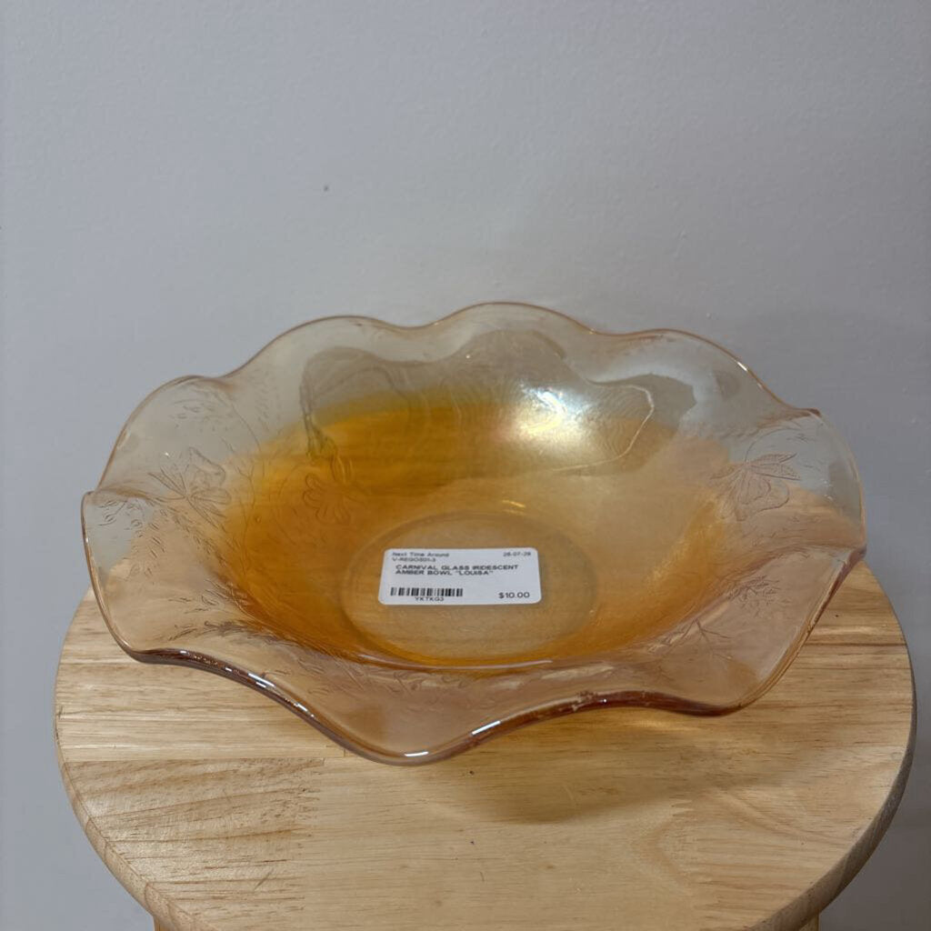 CARNIVAL GLASS IRIDESCENT AMBER BOWL "LOUISA"