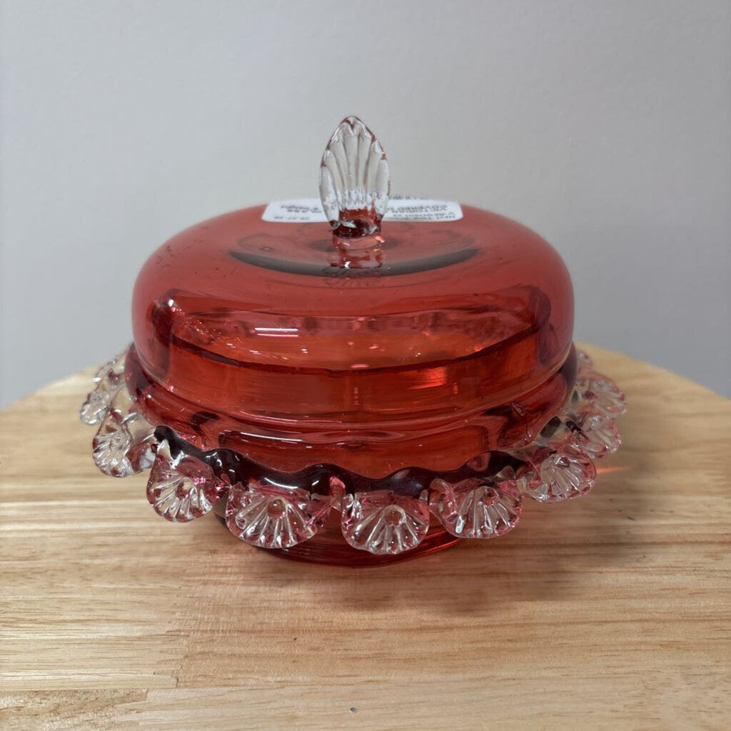 VICTORIAN CRANBERRY GLASS COVERED DISH