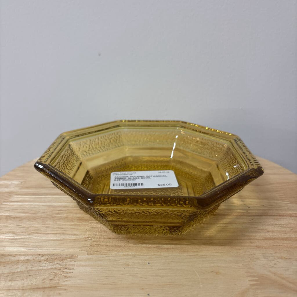 ANCHOR HOCKING OCTAGONAL AMBER GLASS BOWL