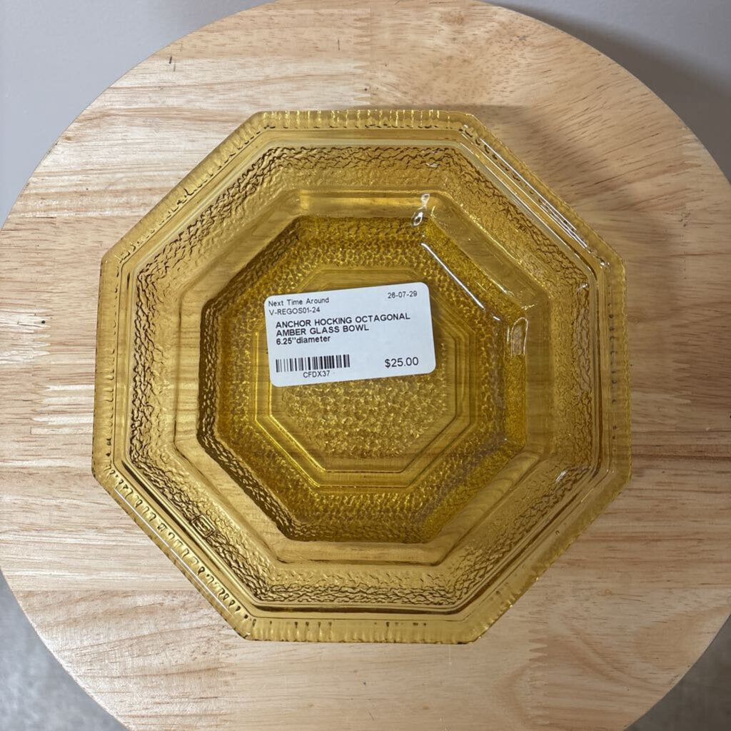 ANCHOR HOCKING OCTAGONAL AMBER GLASS BOWL
