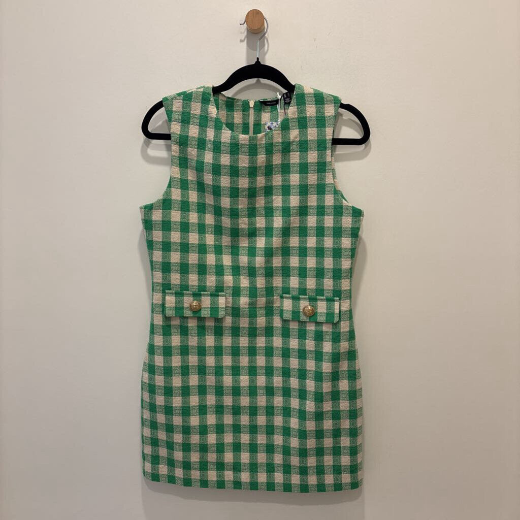 TWEED GINGHAM SLEEVELESS MINI DRESS