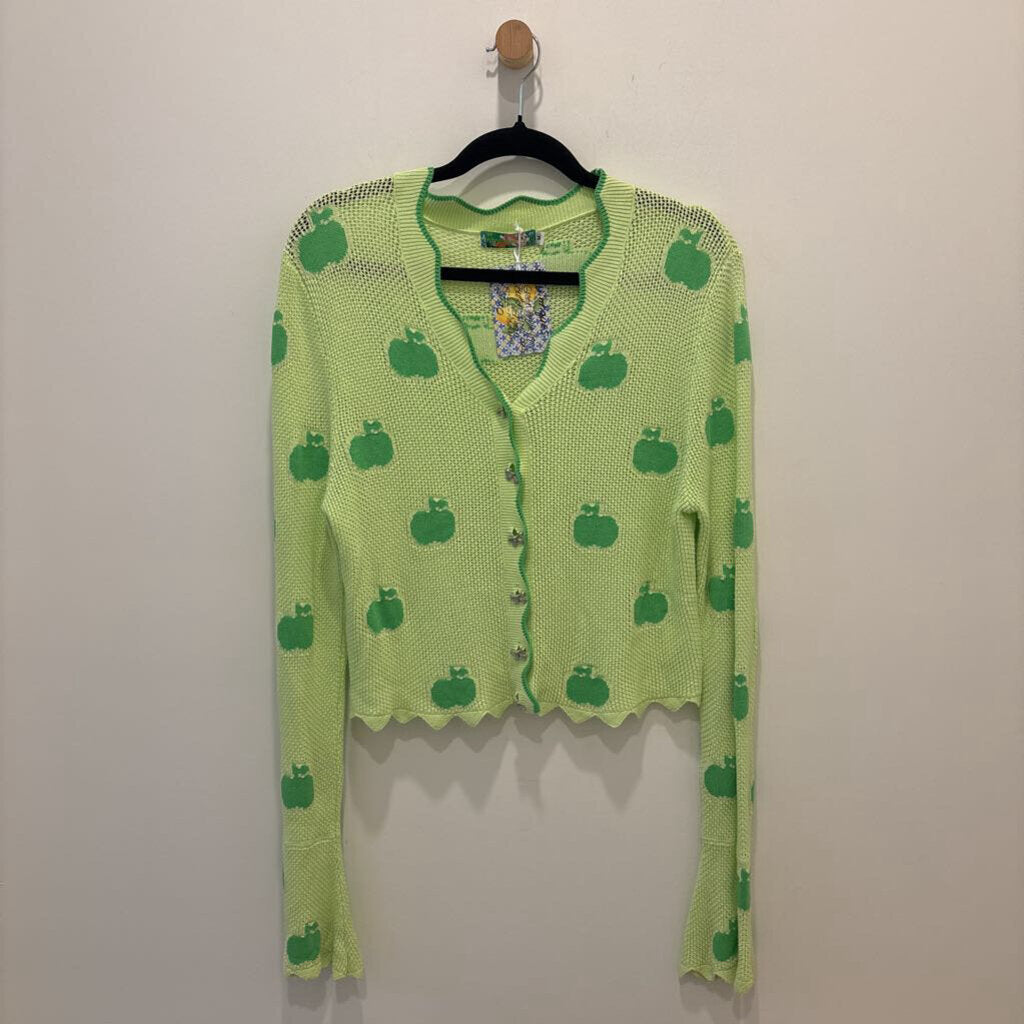 GREEN APPLE PRINT BUTTON-FRONT BOWS CARDIGAN