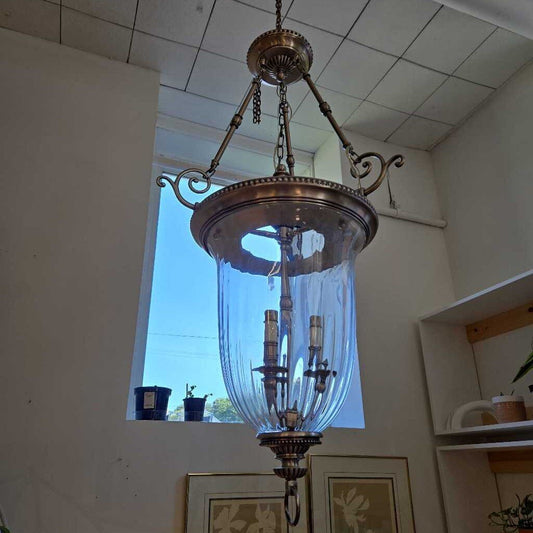 3 LIGHT GLASS & METAL CHANDELIER