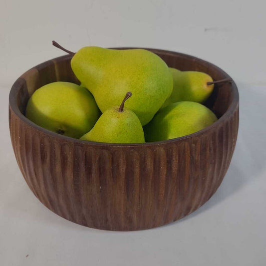 ACACIA WOOD BOWL W/FAUX PEARS
