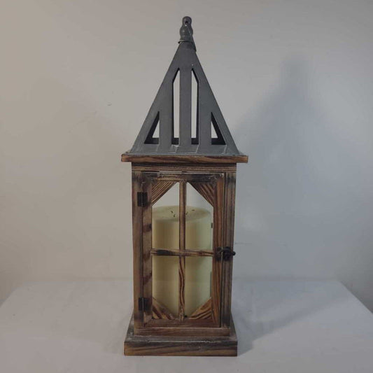 WOODEN LANTERN CANDLE HOLDER