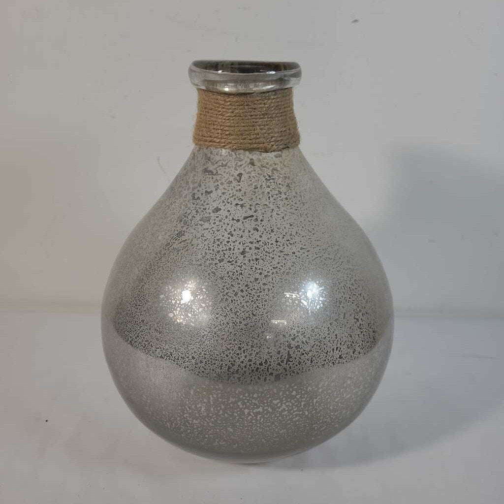 MERCURY GLASS VASE W/TWINE AROUND NECK