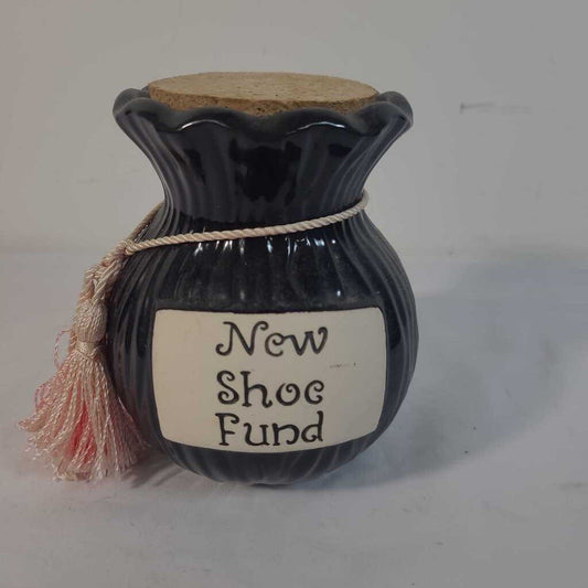 NEW SHOE FUND POTTERY JAR W/CORK