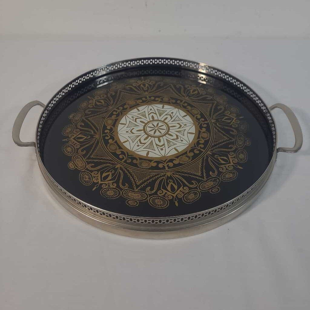 SILVER TRAY W/ BLACK INLAY