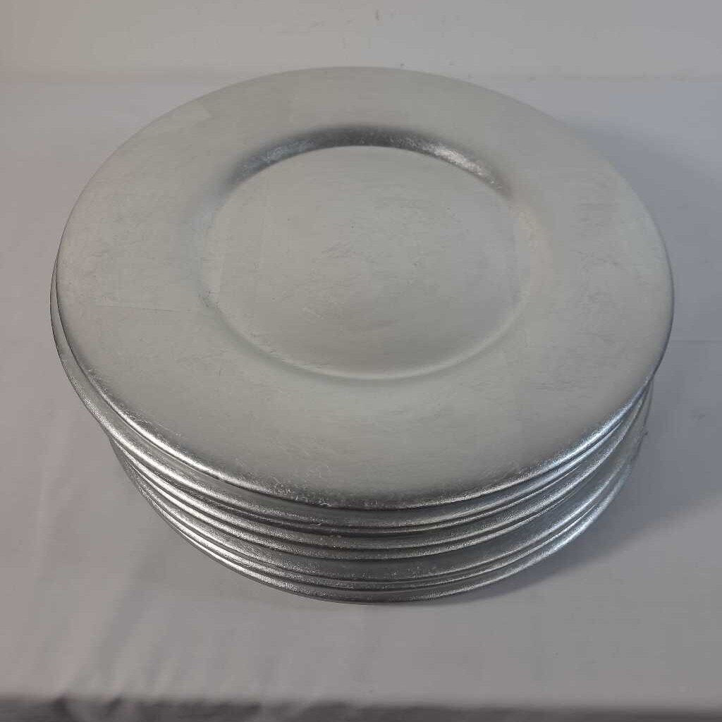 S/8 PIER 1 HEAVY SILVER LEAF CHARGERS