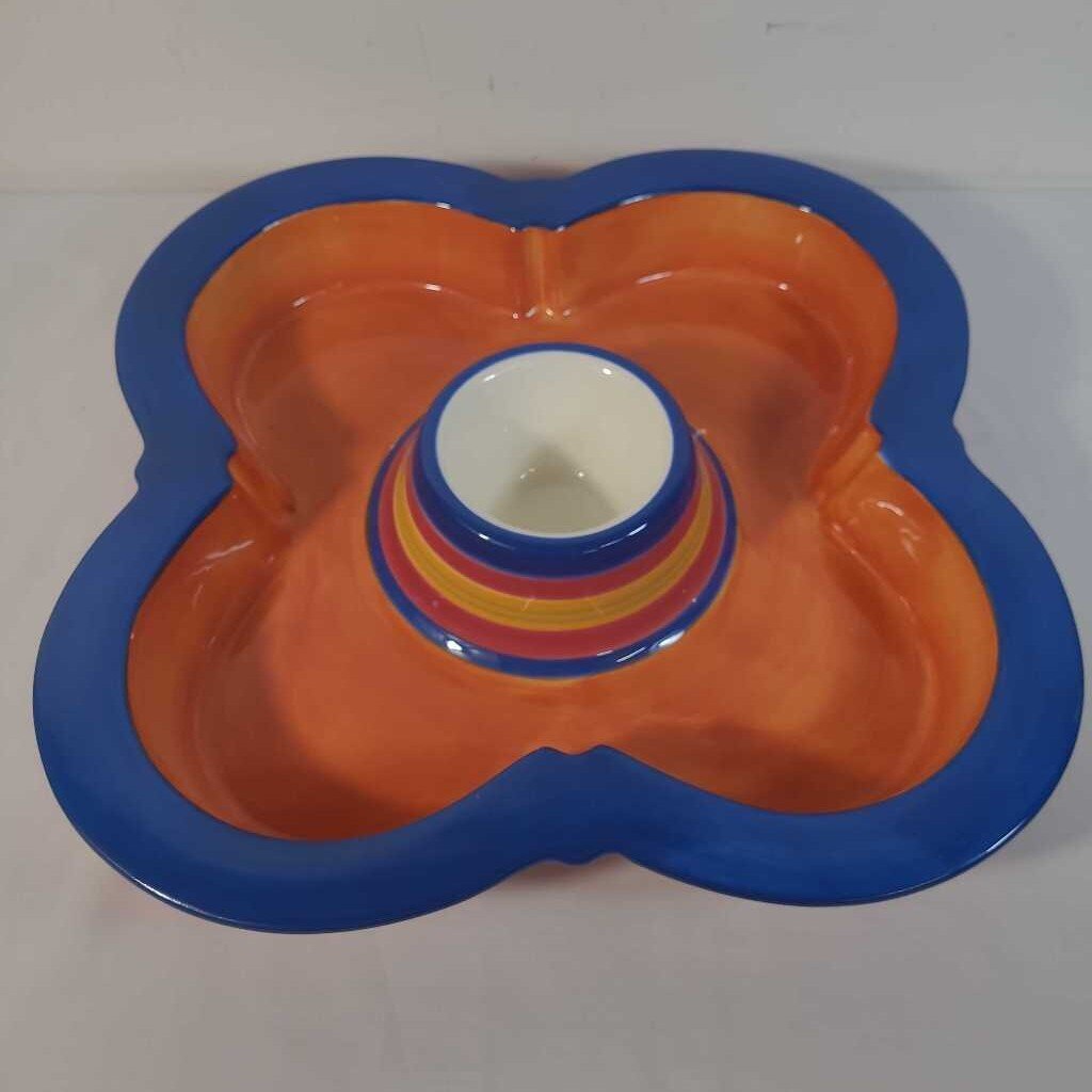 CERAMIC FLOWER CHIP & DIP BOWL