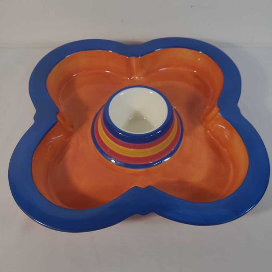 CERAMIC FLOWER CHIP & DIP BOWL