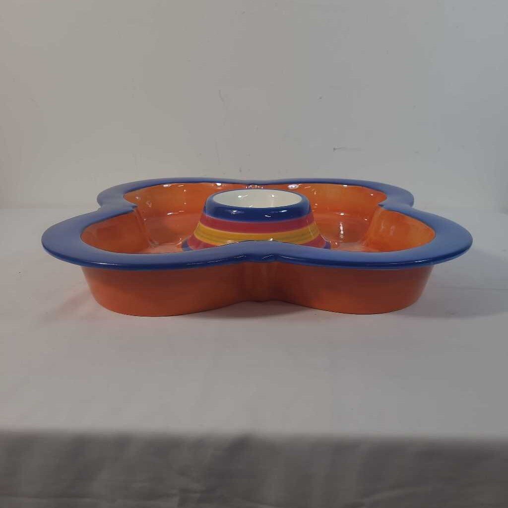 CERAMIC FLOWER CHIP & DIP BOWL