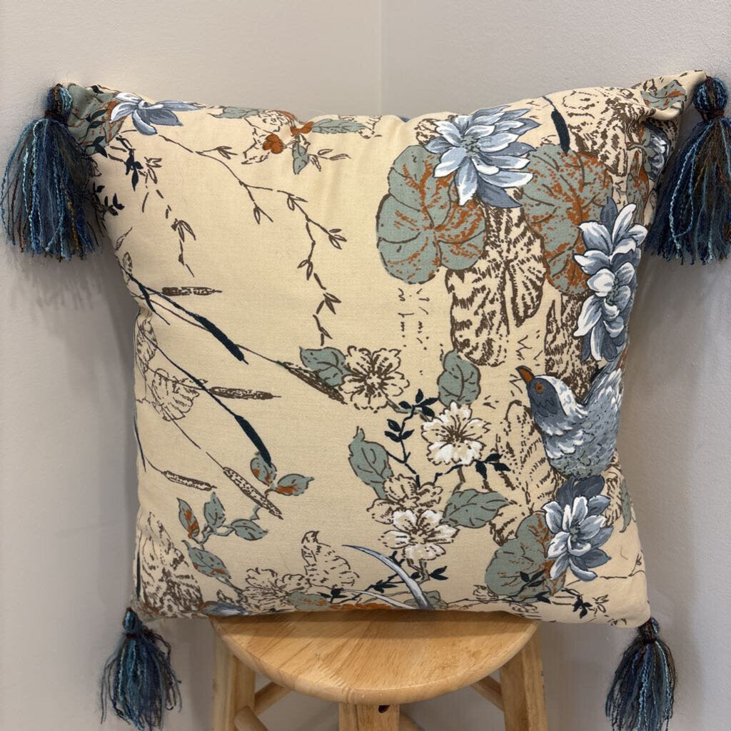 Pillow-18x18--Bluebird with tassels