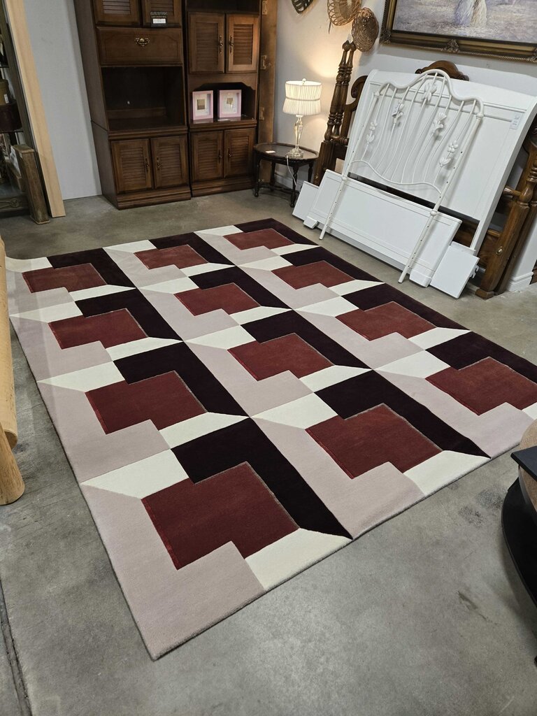 8'x10' BURGANDY/CREAM WOOL AREA RUG