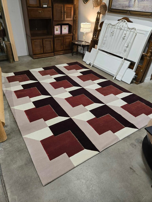 8'x10' BURGANDY/CREAM WOOL AREA RUG