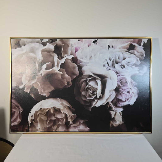 GOLD FRAMED WHITE/PINK ROSES CANVAS
