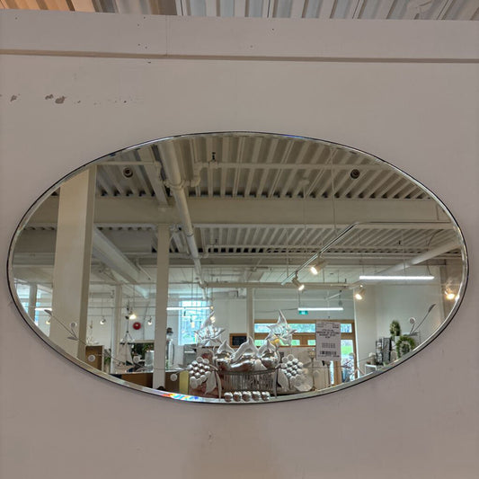 VTG OVAL MIRROR W/ ETCHED BASKET