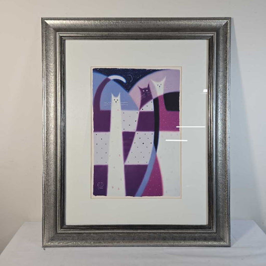 THREE CATS ABSTRACT SILVER FRAME