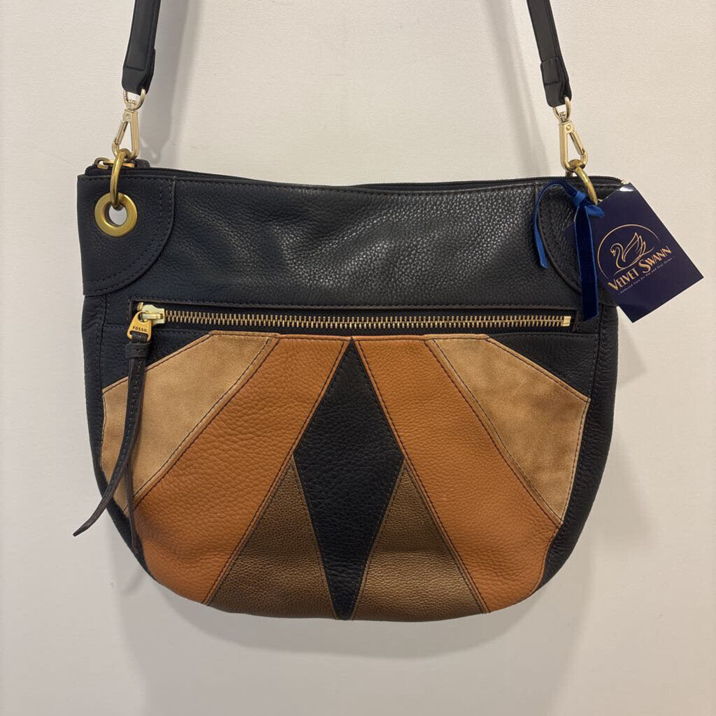 FOSSIL LEATHER BOHO BAG WITH PATCHWORK DESIGN