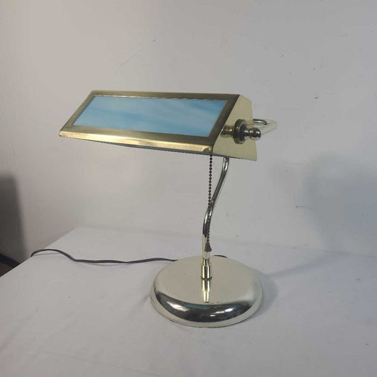 SLAG GLASS BRASS BANKERS LAMP