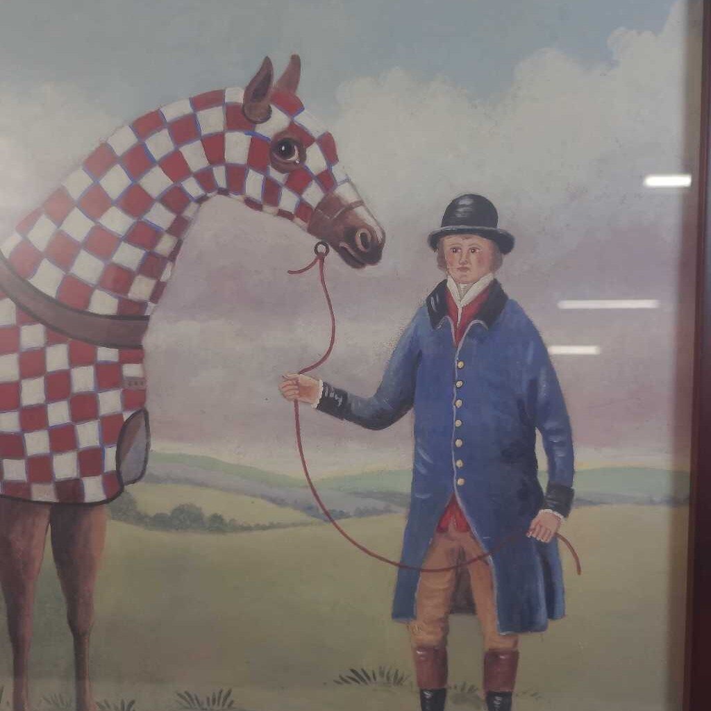 A PRIZE RACEHORSE "WILLIAM" WITH GROOMER