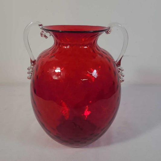 VTG RUBY RED DOUBLE HANDLED VASE