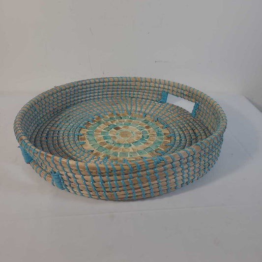 TEAL WRAPPED TRAY W/ MOSAIC CENTER