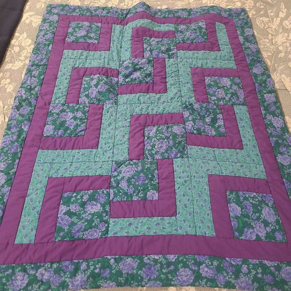 HANDMADE PURPLE/GREEN LAP QUILT