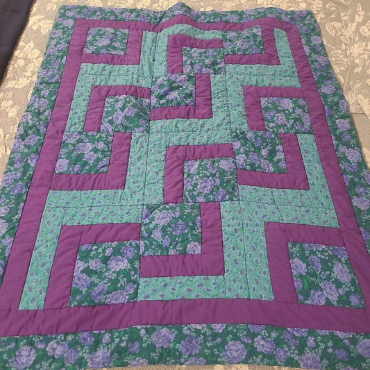 HANDMADE PURPLE/GREEN LAP QUILT