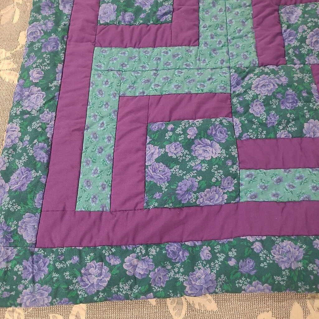 HANDMADE PURPLE/GREEN LAP QUILT